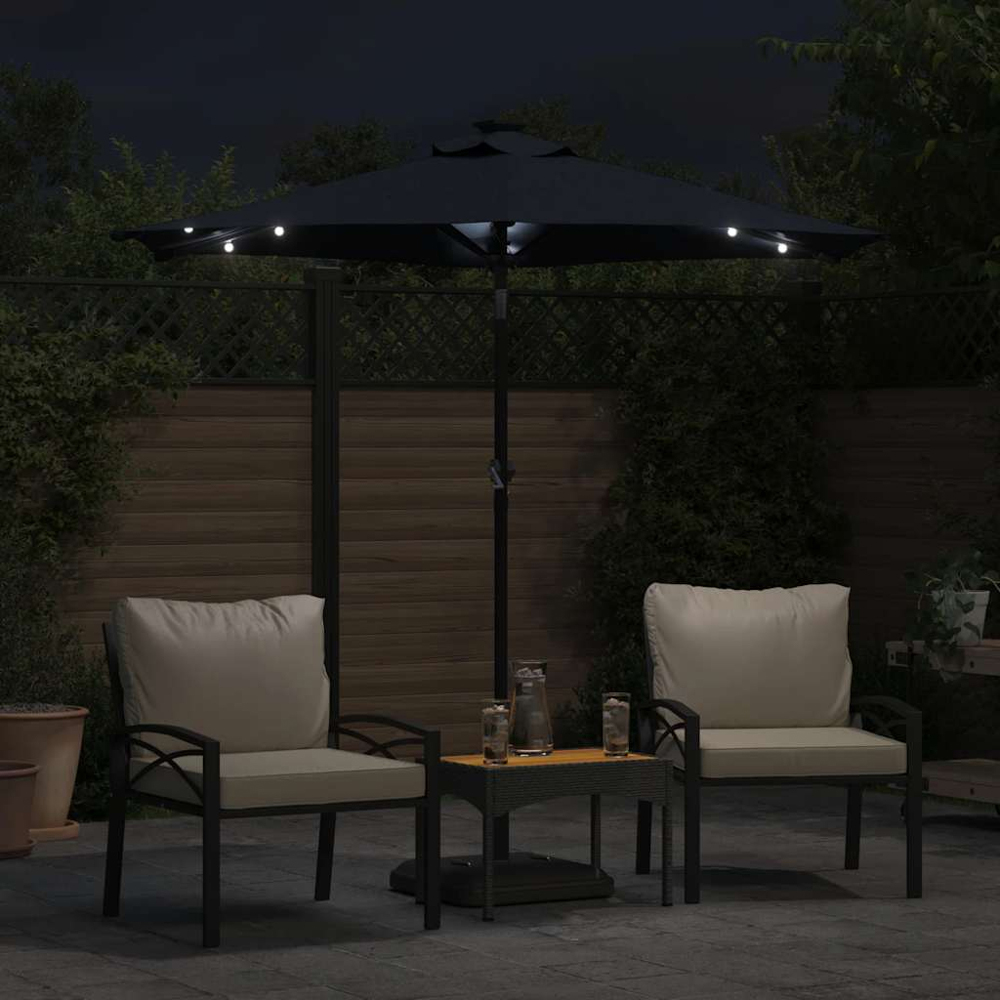 vidaXL Black LED Light Garden Parasol with Steel Pole 2.25m Image 2