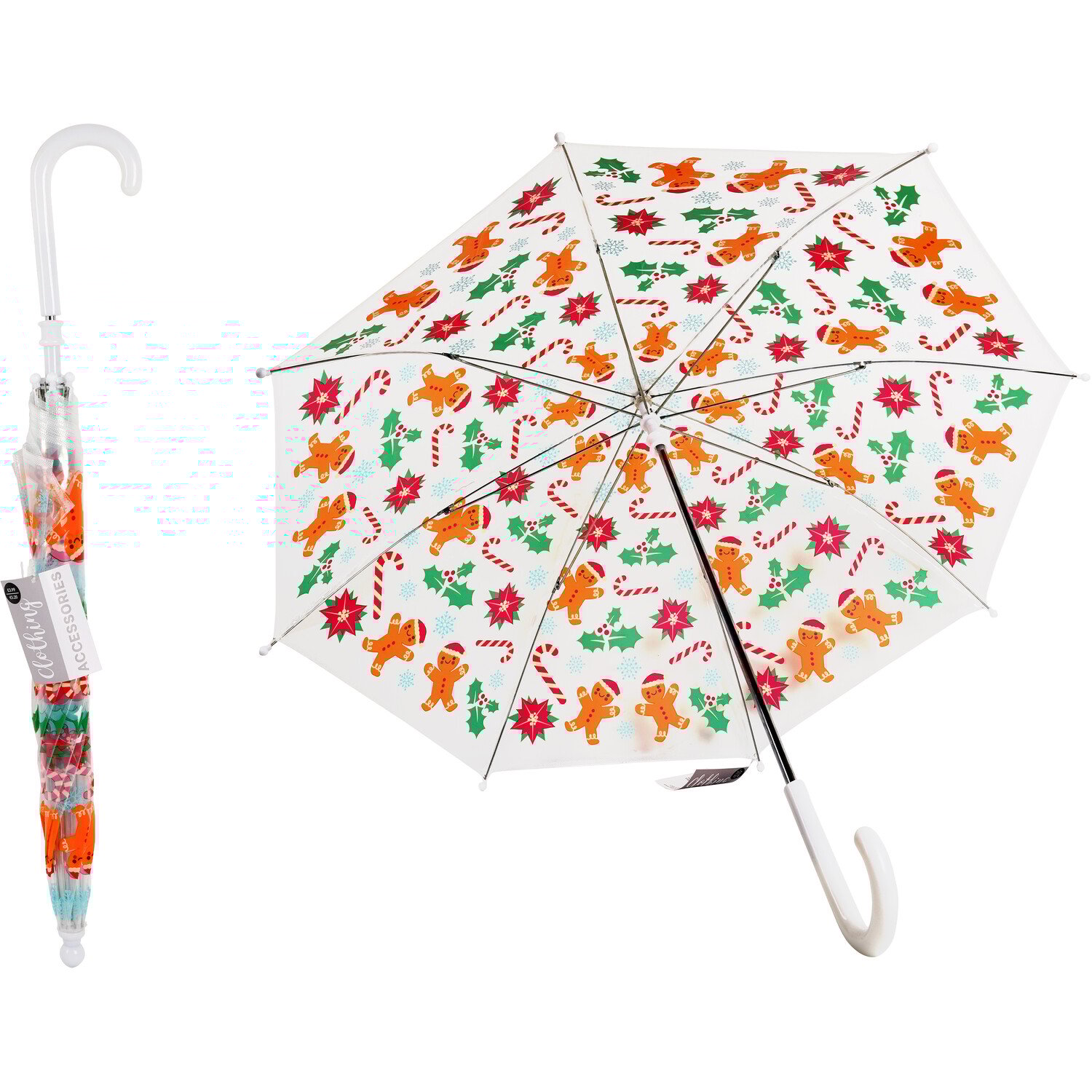 Girls Clear Dome Gingerbread Umbrella - Multicolour Image 1