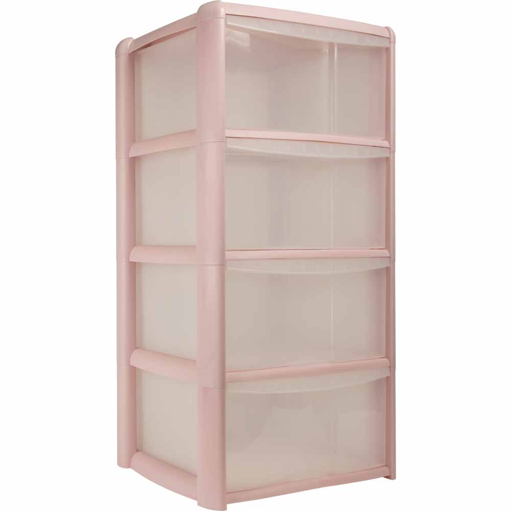 Wilko Blush Pink 4 Drawer Storage Tower Image 1