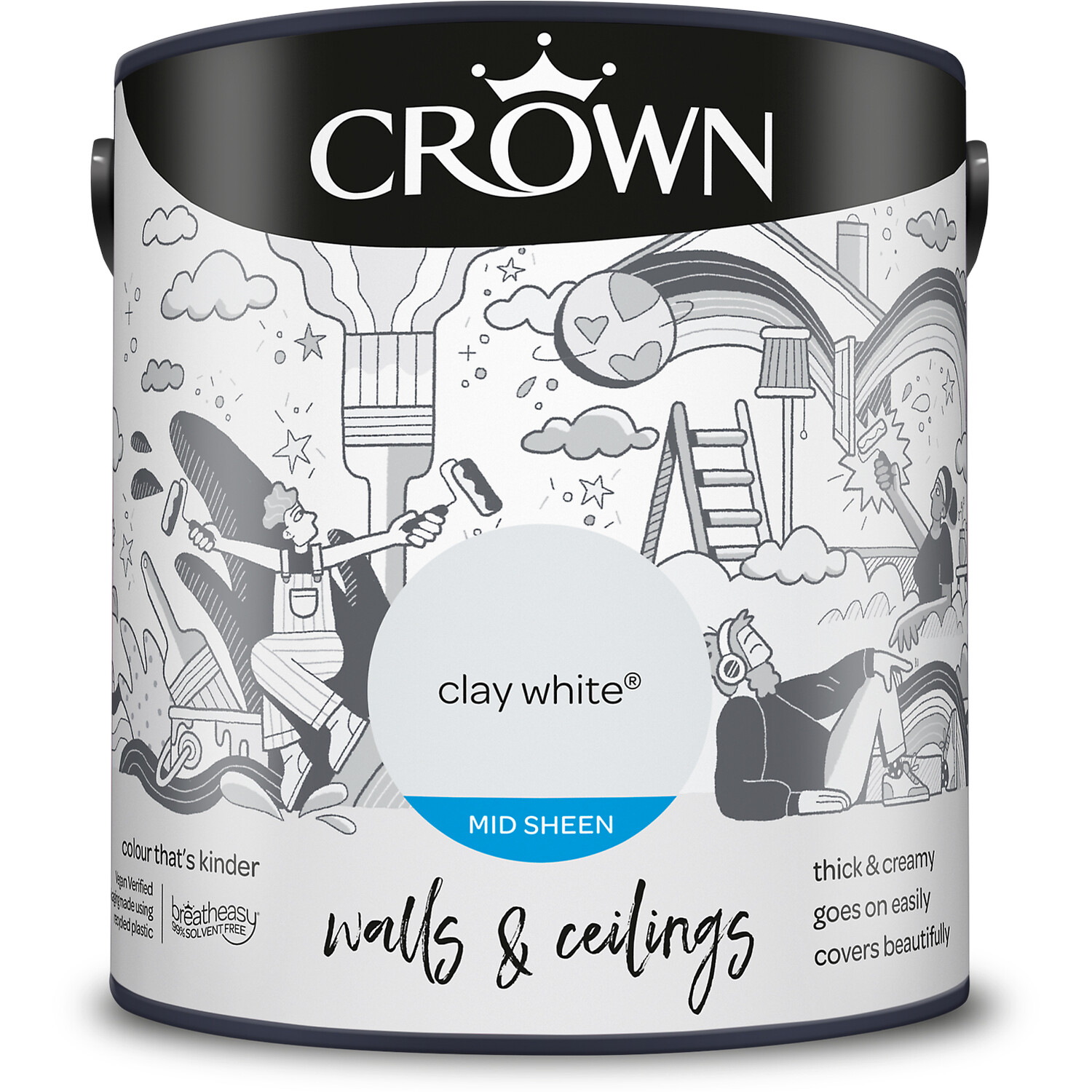 Crown Walls & Ceilings Clay White Mid Sheen Emulsion Paint 2.5L Image 2