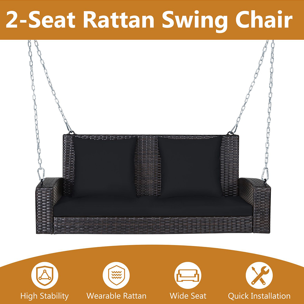 Costway 2 Seater Patio Rattan Porch Swing with 2 Solid Steel Chains Image 8