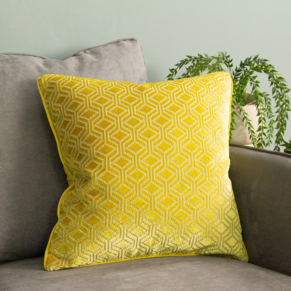 Paoletti Avenue Ochre Velvet Jacquard Cushion Image 2