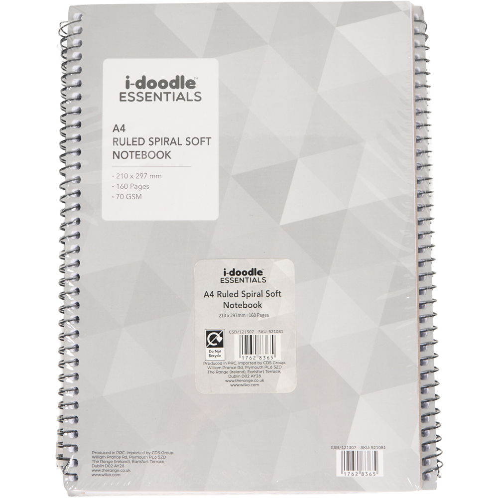 Pack of 5 Ruled Spiral Soft Cover Notebooks Grey Image 2
