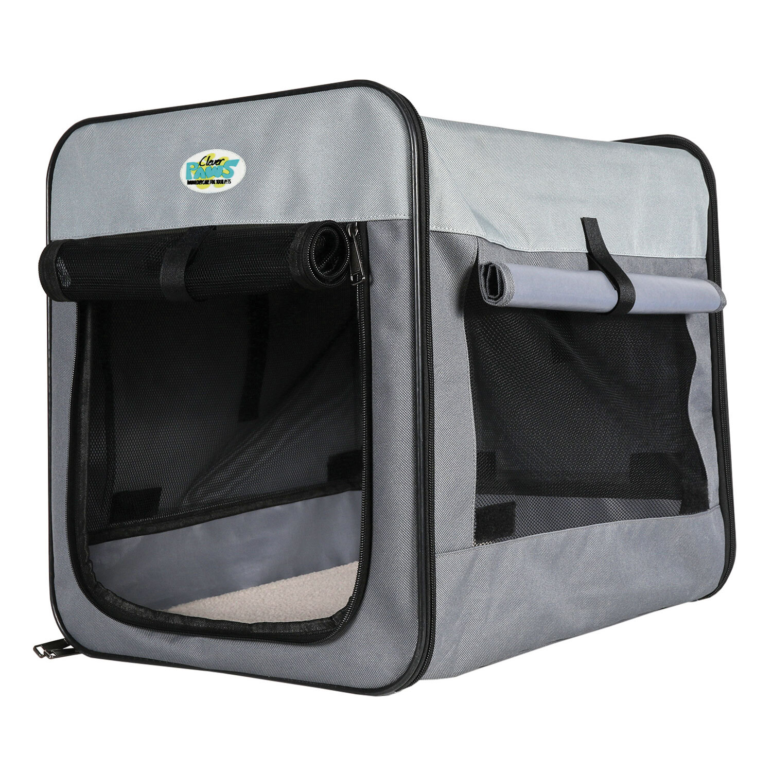 Soft Portable Pet Kennel Grey L Image 1