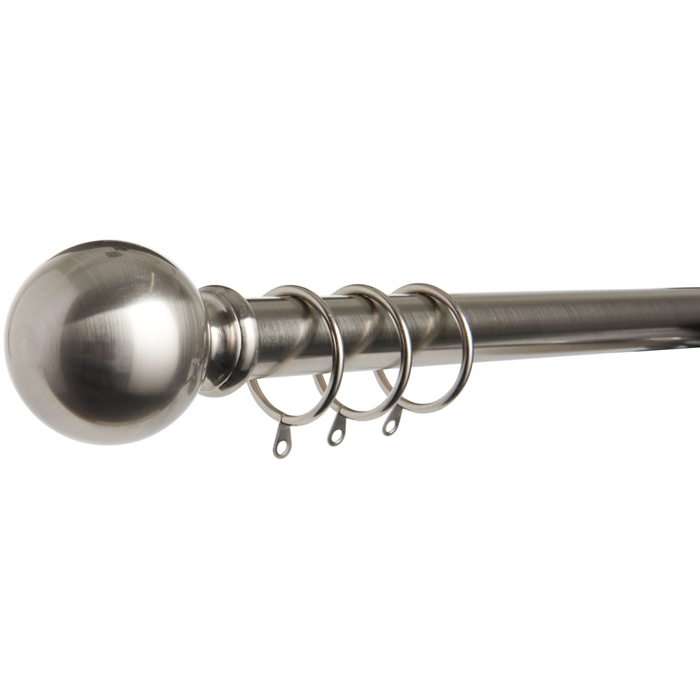 Wilko 120 - 210cm Extendable Satin Silver Ball Curtain Pole Image 2