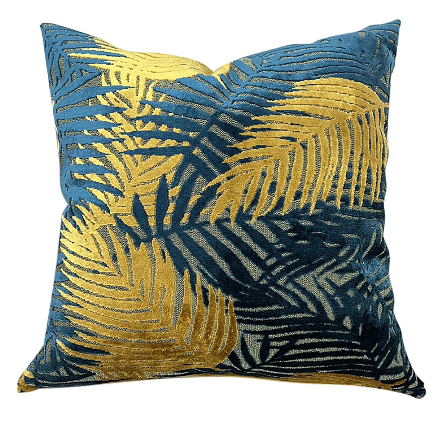 Palm Velvet Cushion - Teal Image 1