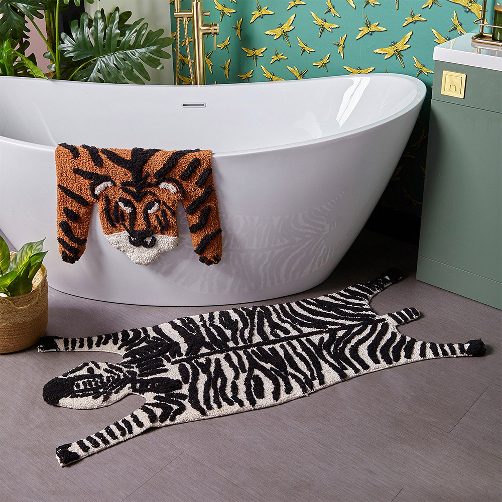 Zebra Shaped Black and White Cotton Anti-Slip Bath Mat Image 2