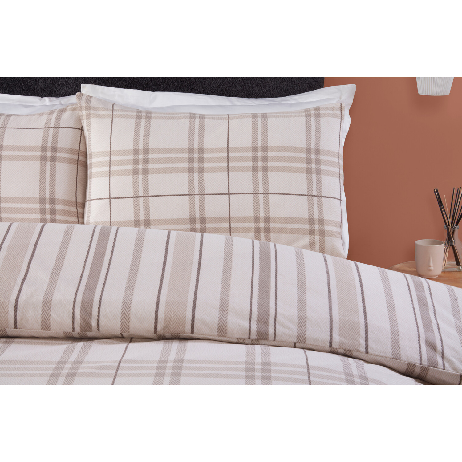 Fall Autumn Single Brown Check Duvet Cover and Pillowcase Set Image 4