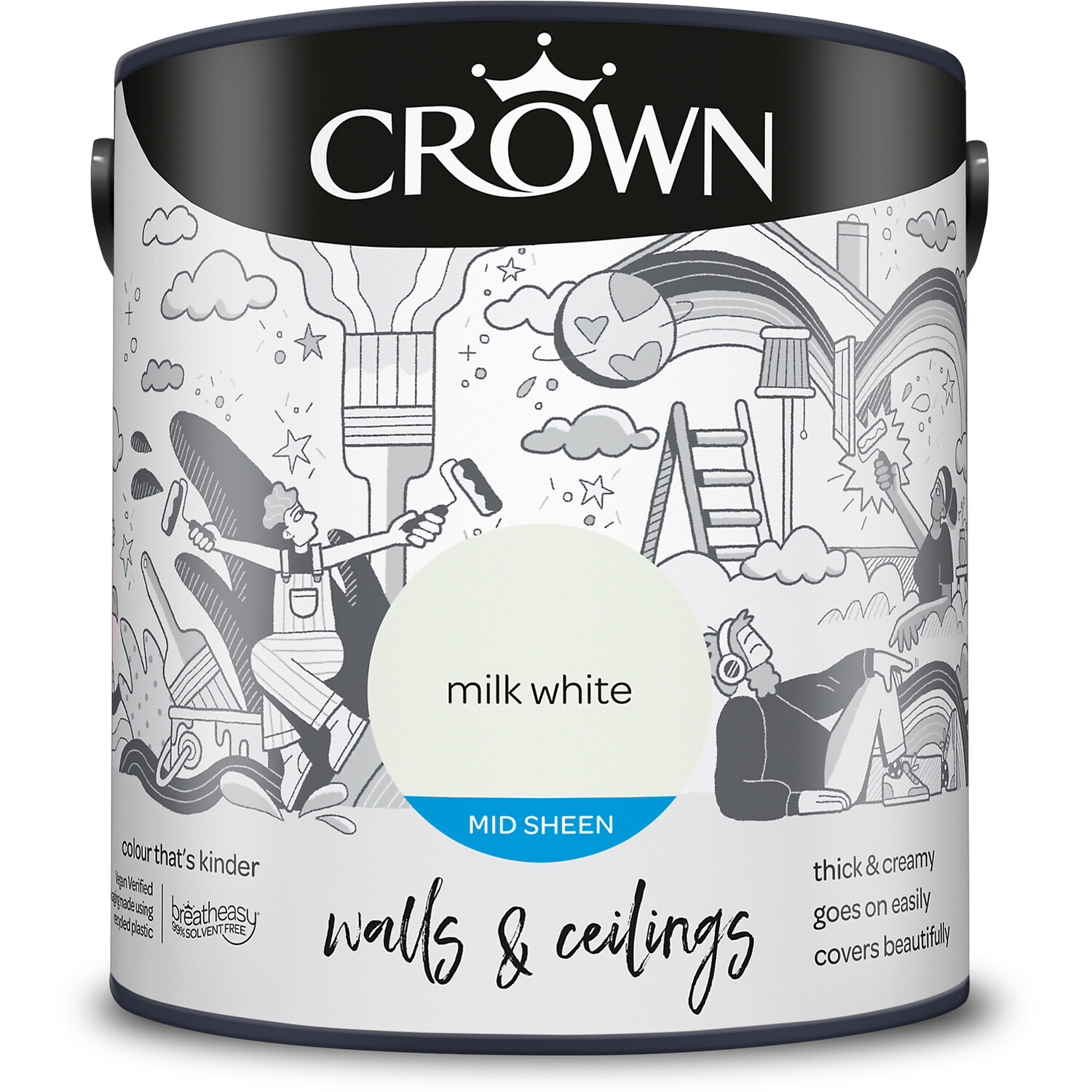 Crown Walls & Ceilings Milk White Mid Sheen Emulsion Paint 2.5L Image 2