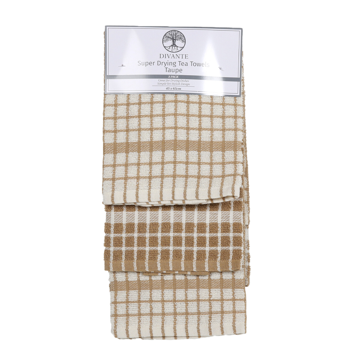 Pack of 3 Super Drying Tea Towels - Taupe Image