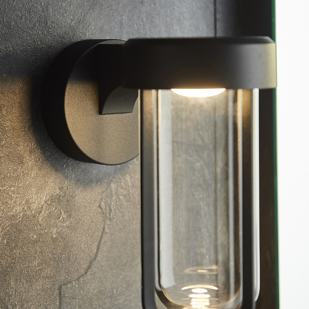 Merano Benevento Clear Glass Shade Matt Black LED Outdoor Wall Lamp Image 4