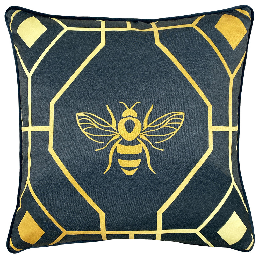 furn. Bee Deco Navy Geometric Cushion Image 1