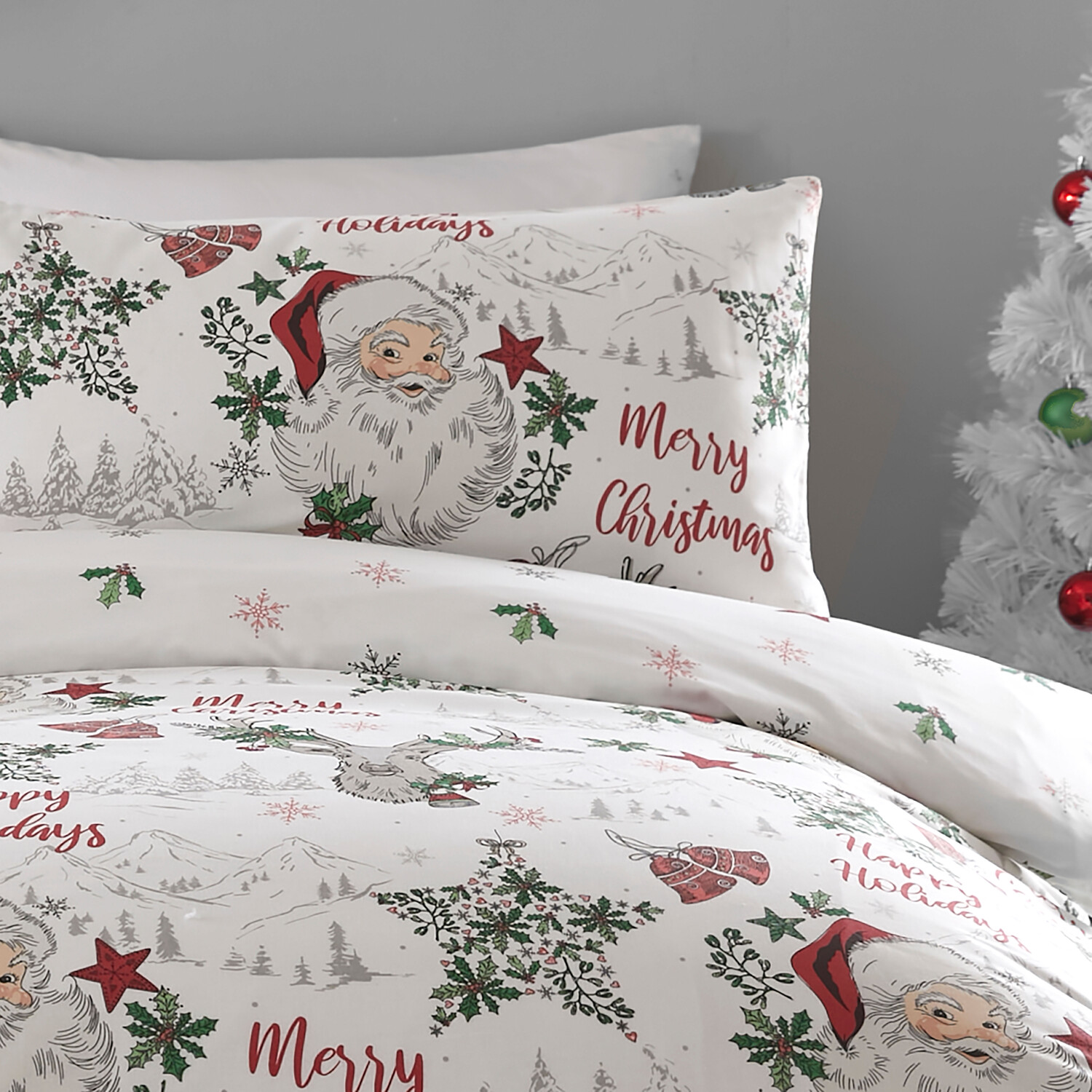 Santas North Pole Duvet Cover and Pillowcase Set - Green / King Image 4