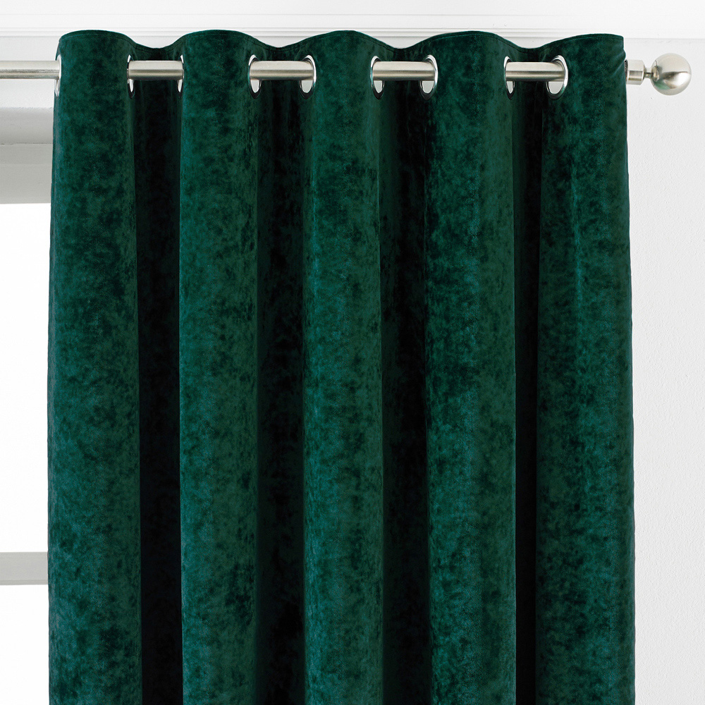 Paoletti Verona Emerald Crushed Velvet Eyelet Curtain 137 x 229cm Image 2
