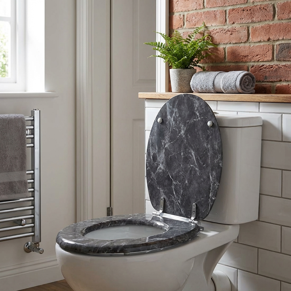 Grey Marble Effect Toilet Seat Image 8