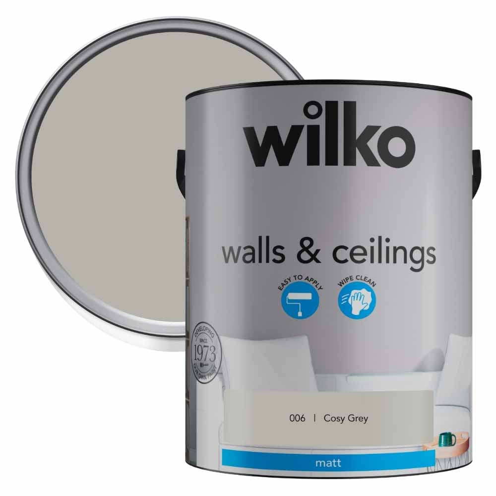 Wilko Walls & Ceilings Cosy Grey Matt Emulsion Paint 5L Image 1