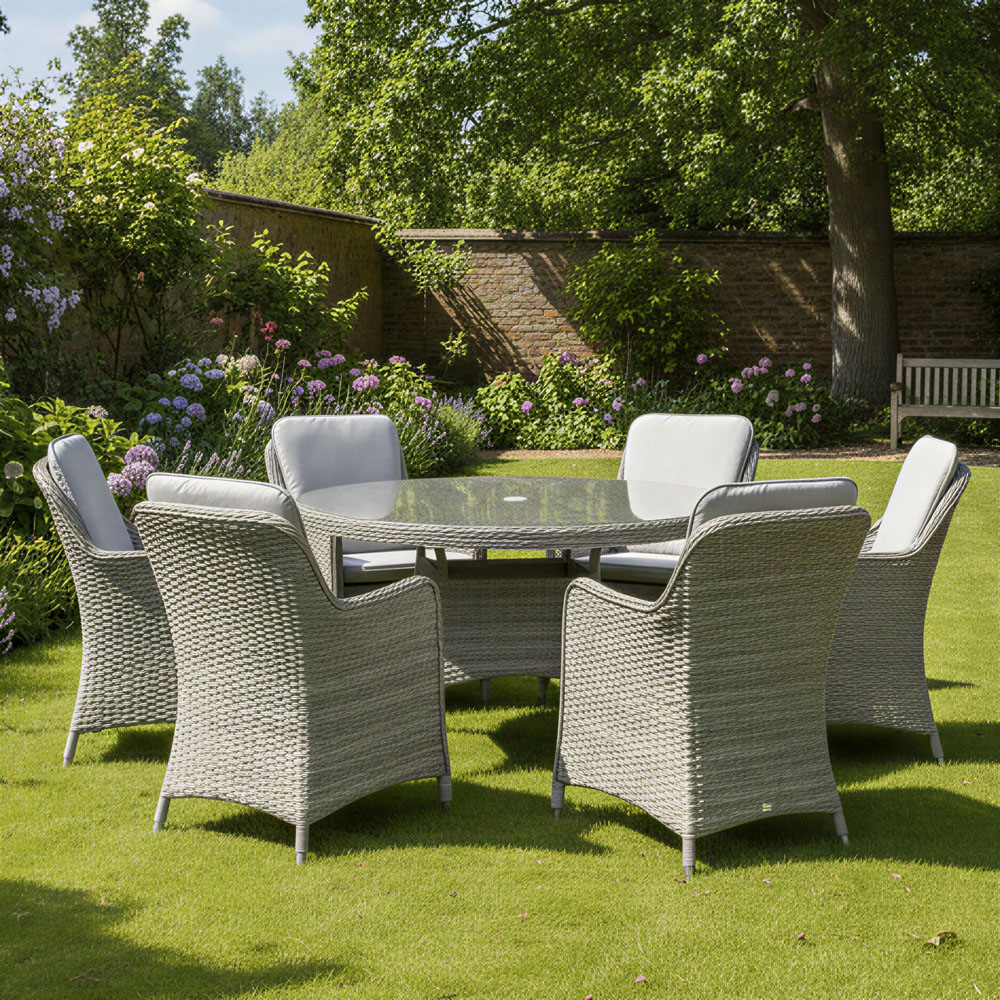 Oseasons Hampton 6 Seater Dove Grey Rattan Bistro Set with Light Grey Cushions Image 4