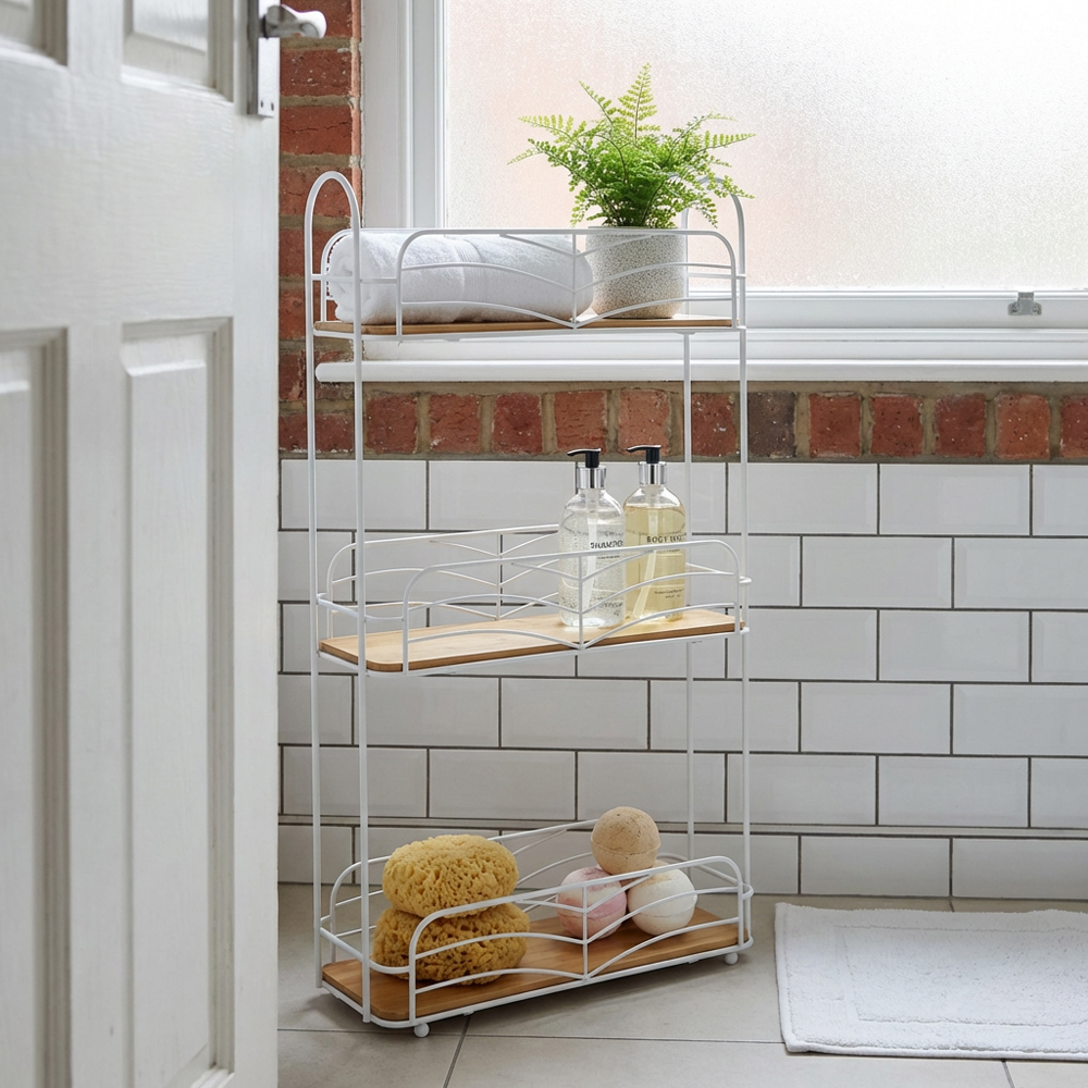 3 Tier Bamboo Rectangle Caddy  - White and Natural Image 5
