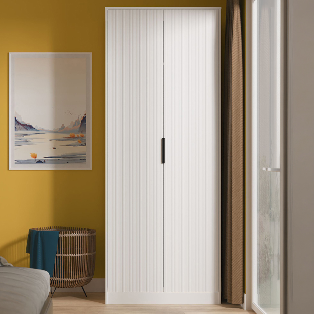 Crowndale Fluted 2 Door White Matt Tall Wardrobe Ready Assembled Image 1