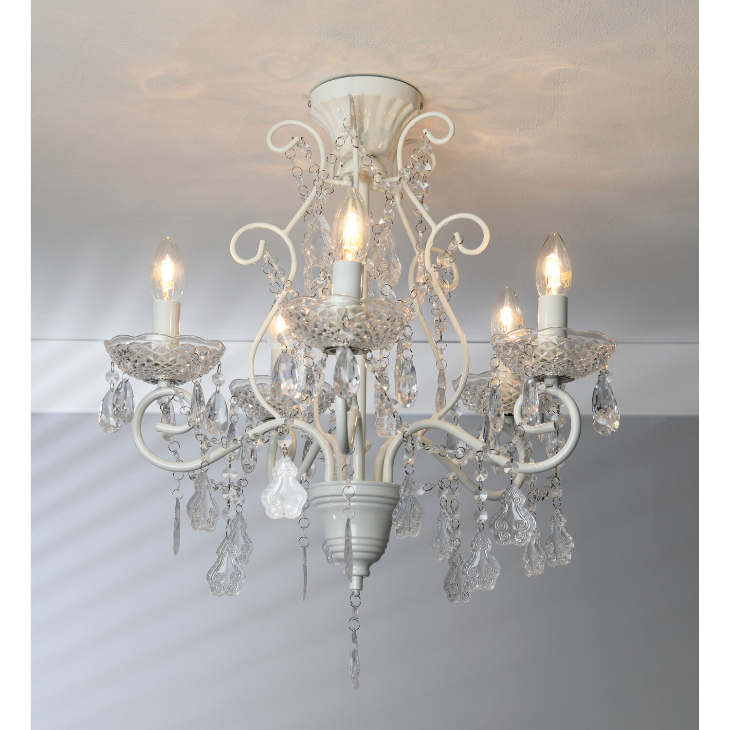 White Antiqued Jewelled Ceiling Chandelier Image 3