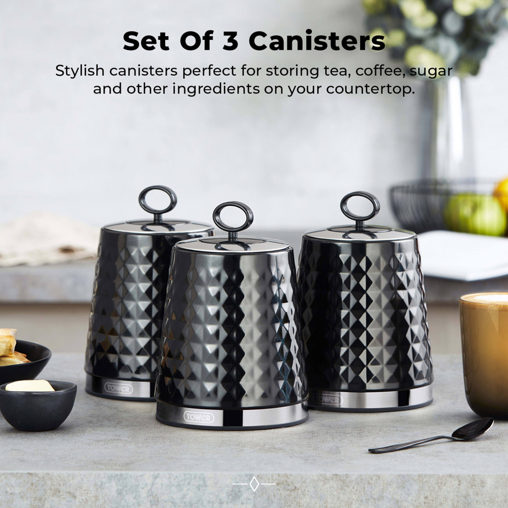 Tower 3 Piece Black Solitaire Canister Set Image 3