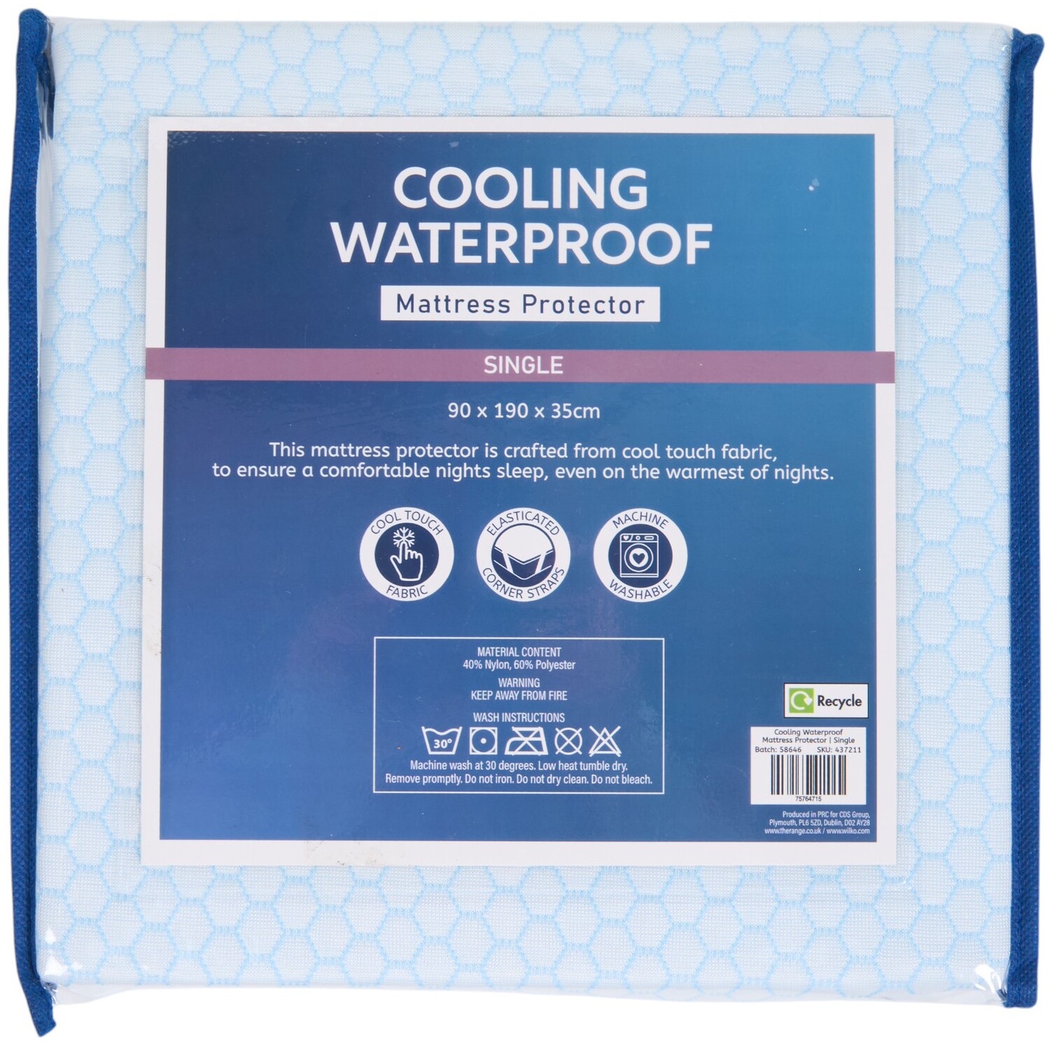 Cooling Waterproof Mattress Protector - Blue / Single Image 1