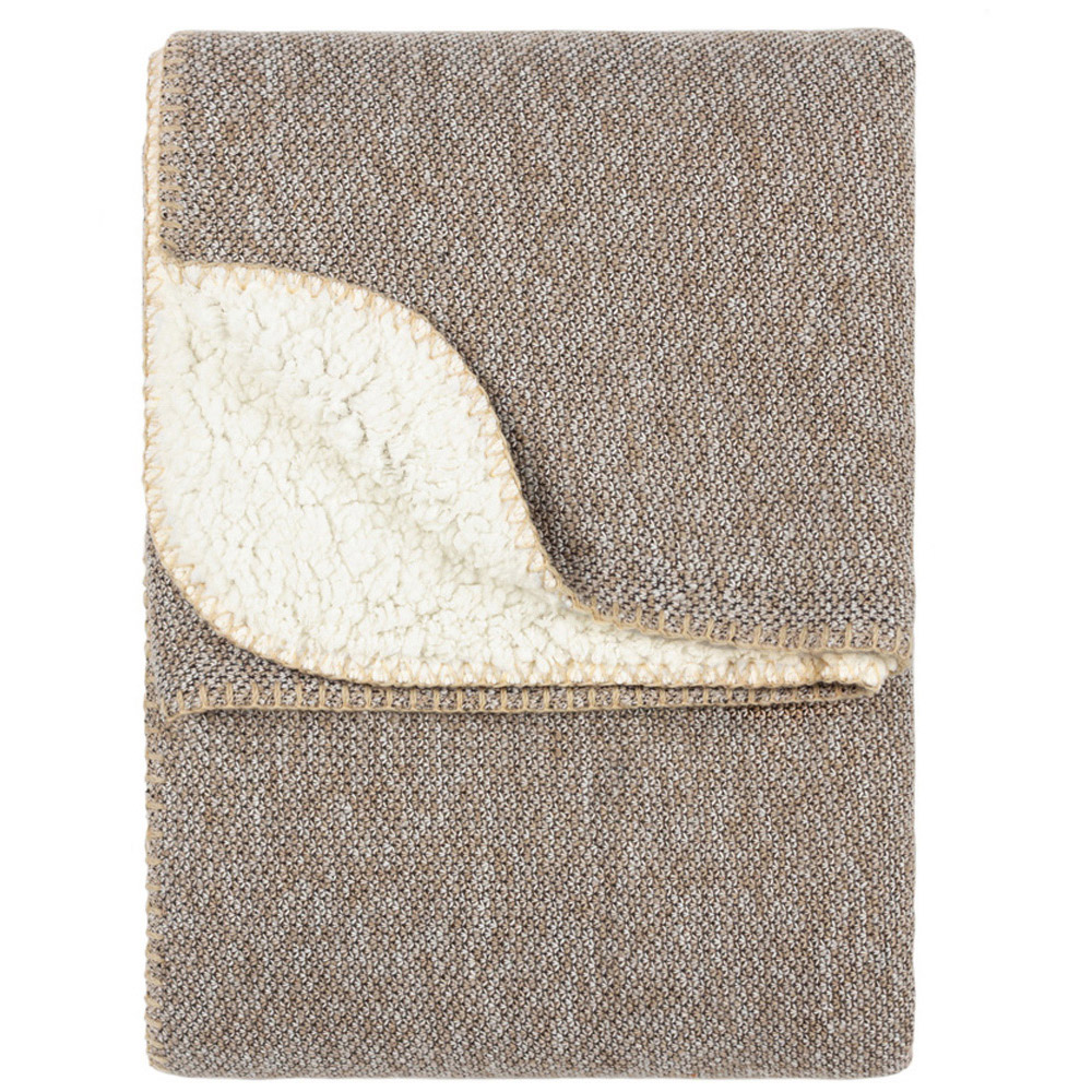 furn. Nurrel Natural Knitted Throw 130 x 180cm Image 1