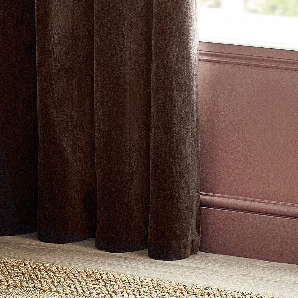 Yard Brown Heavy Chenille Velvet Eyelet Curtain 117 x 137cm Image 4