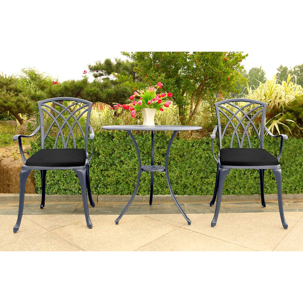 Centurion Oshowa 2 Seater Grey and Black Cast Aluminium Garden Bistro Set with Cushions Image 7