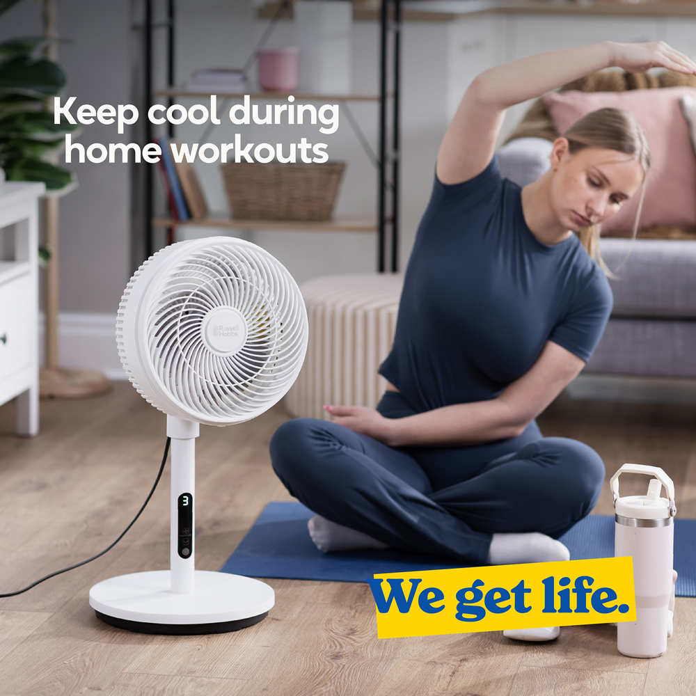 Russell Hobbs White Height Adjustable Oscillating Pedestal Circulator Fan with Remote 8 inch Image 6