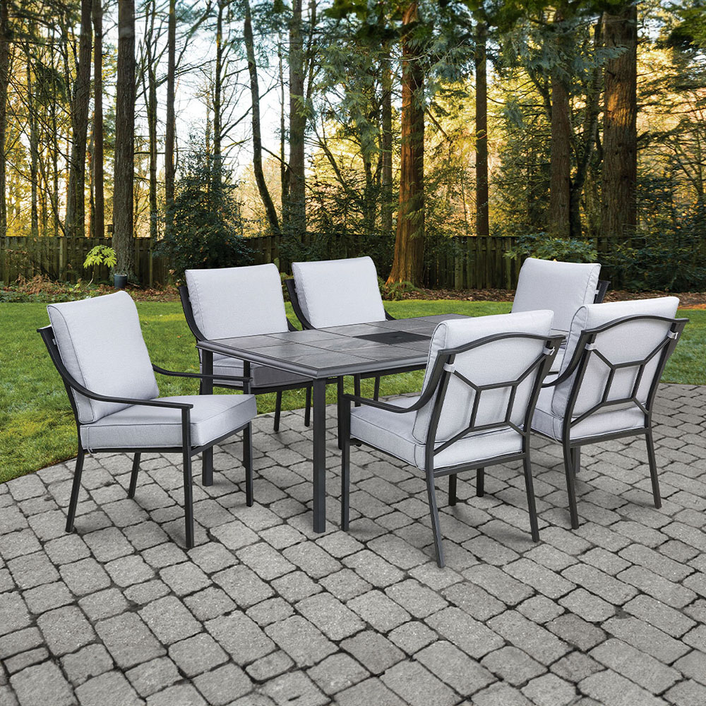Malay Monte Carlo Polyester Steel 6 Seater Dining Set Grey Image 1