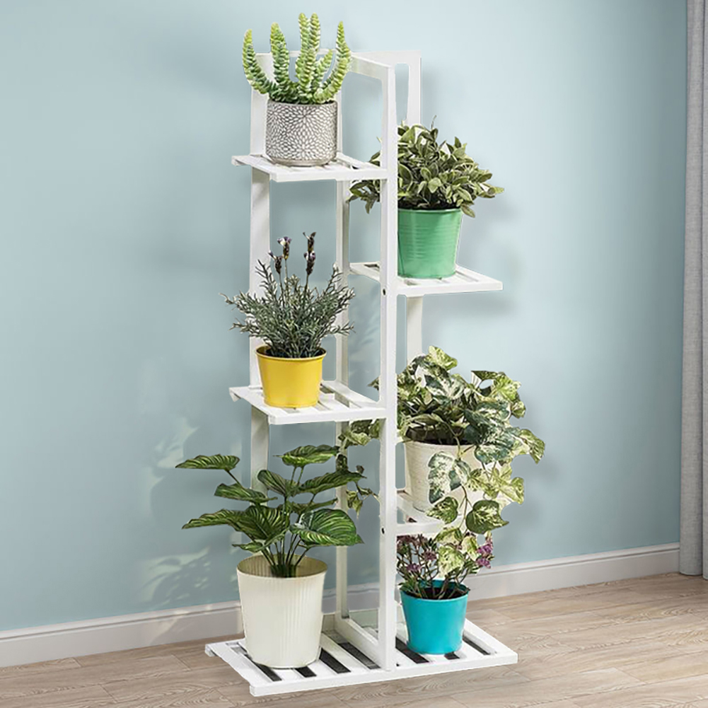 Living and Home Multi Tiered White Wooden Plant Stand Image 5