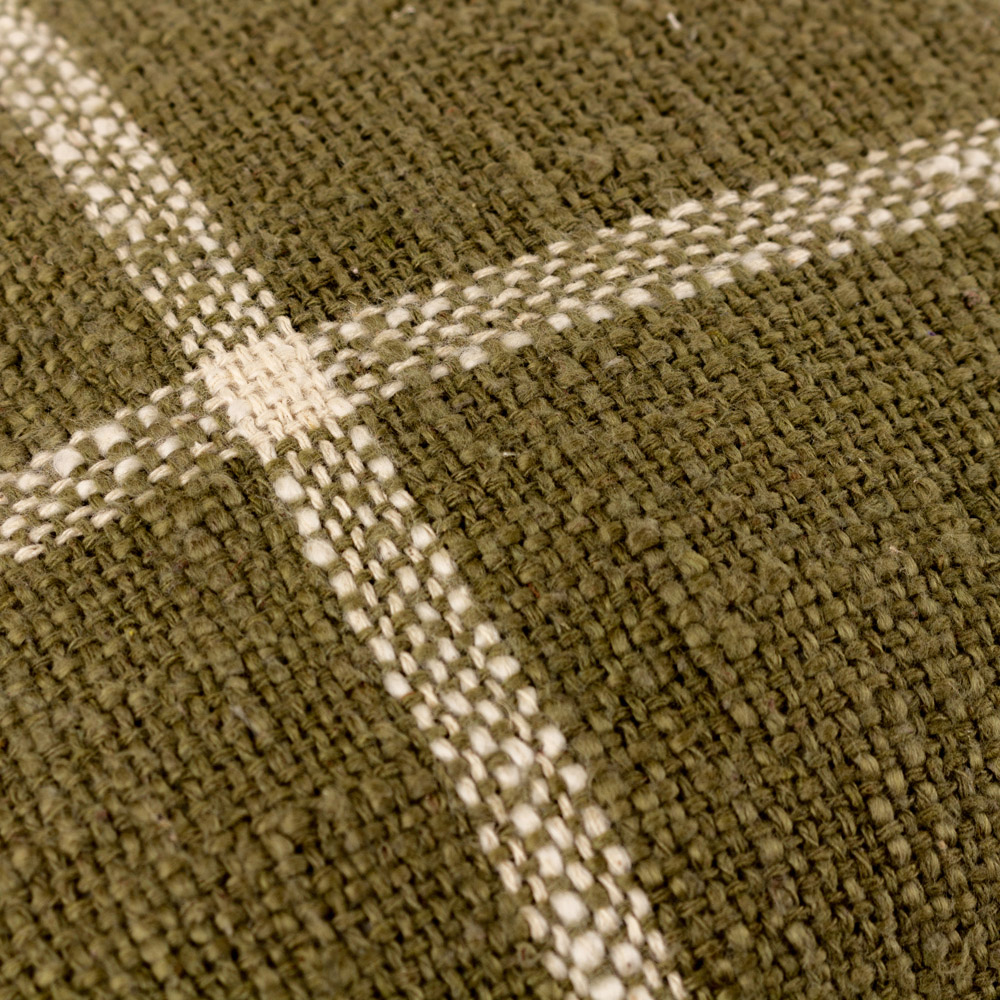 Yard Beni Moss and Natural Check Fringed Cushion Image 5