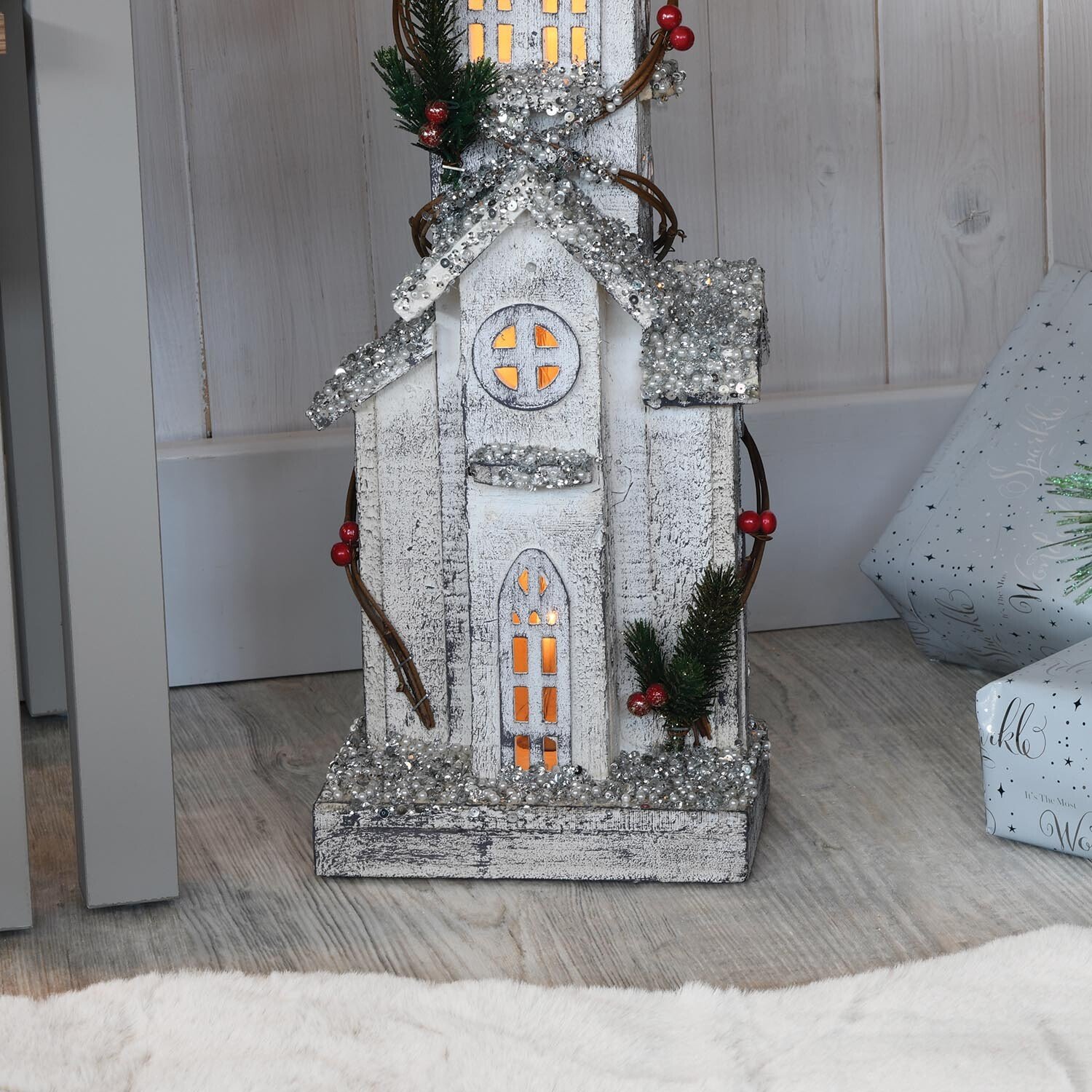 Platinum Eternity LED White Silver and Pearl Spire Christmas Decoration Image 4