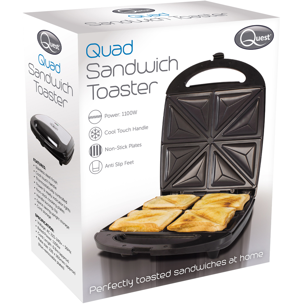 Quest Black Stainless Steel 4 Portion Sandwich Toaster 1100W Image 3