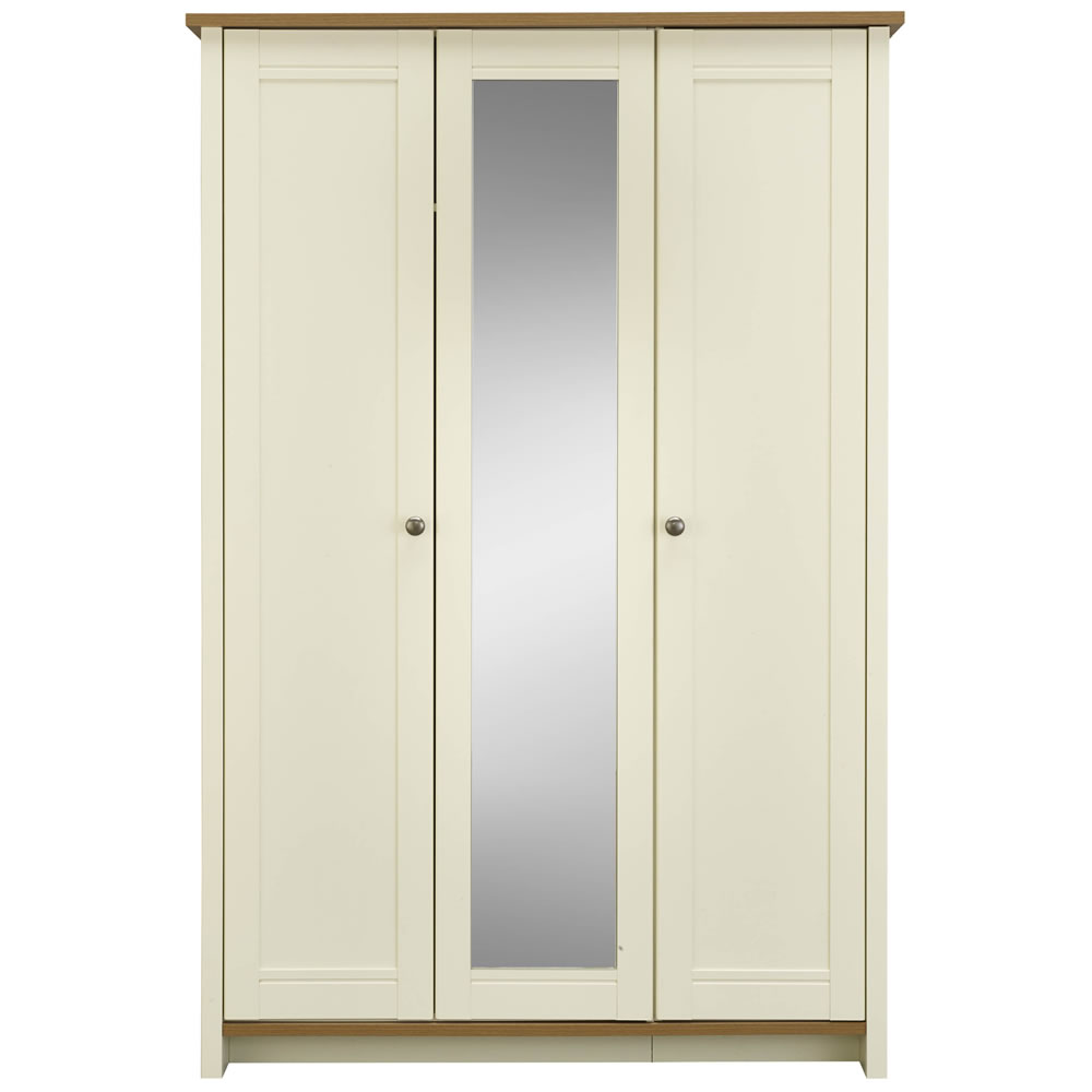 Clovelly 3 Door Centre Mirror Wardrobe Vanilla andRustic Oak Effect Finish Image