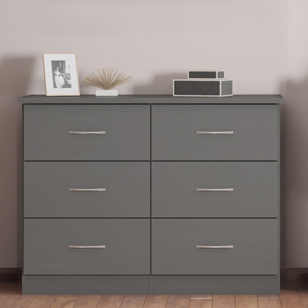 Seconique Nevada 6 Drawer 3D Effect Grey Chest of Drawers Image 6