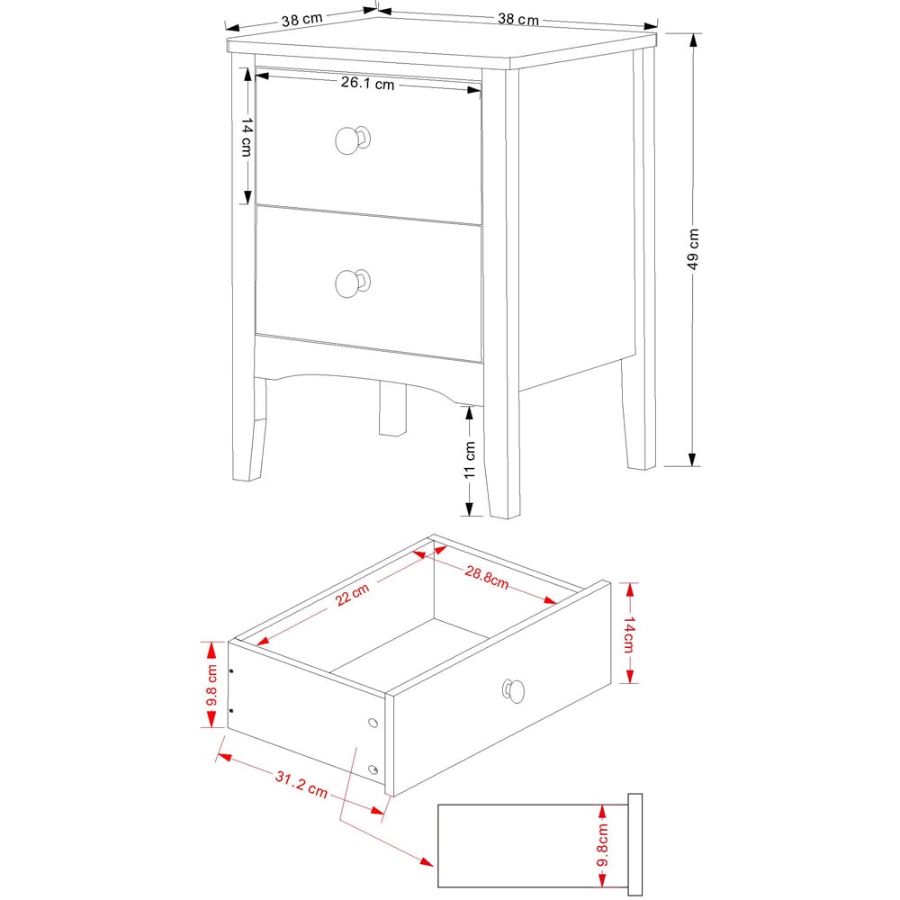 Como 2 Drawer Midnight Blue Petite Bedside Table Image 7