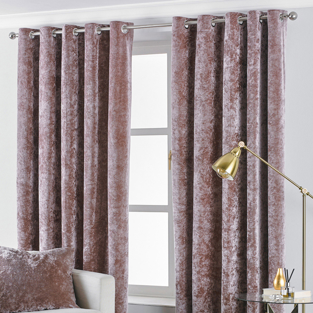 Paoletti Verona Pink Crushed Velvet Eyelet Curtain 229 x 137cm Image 1