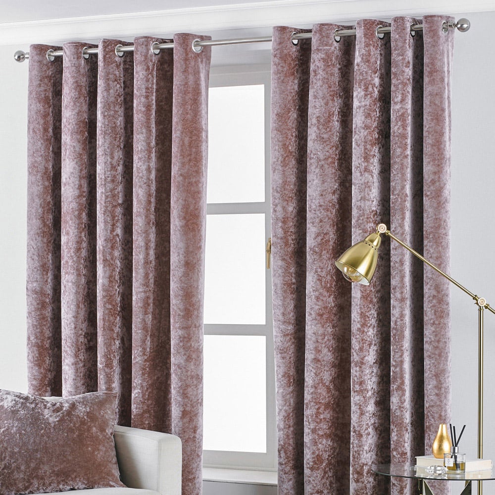 Paoletti Verona Pink Crushed Velvet Eyelet Curtain 229 x 229cm Image 1