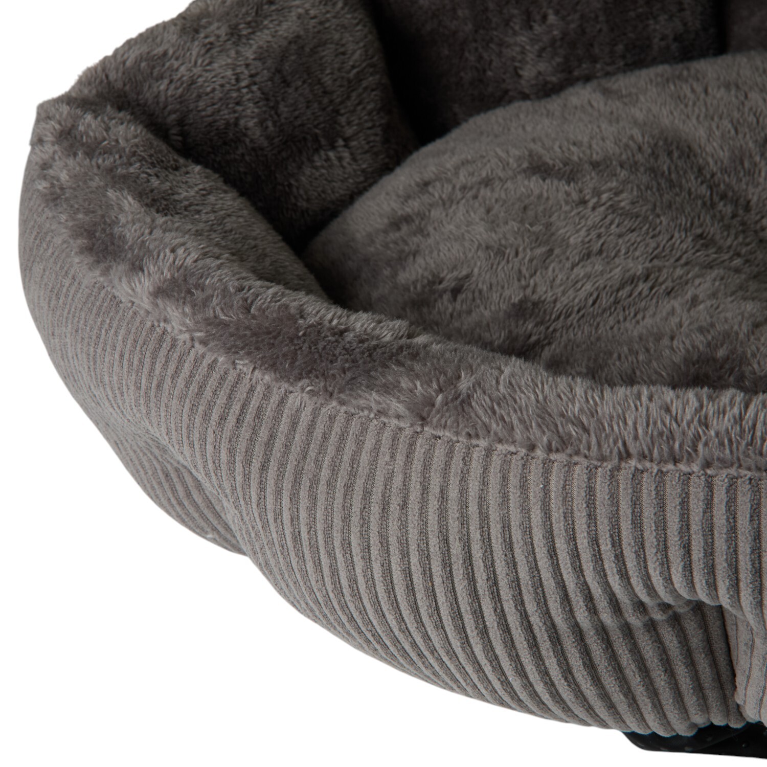 Round Corduroy Pet Bed Grey Large Image 3
