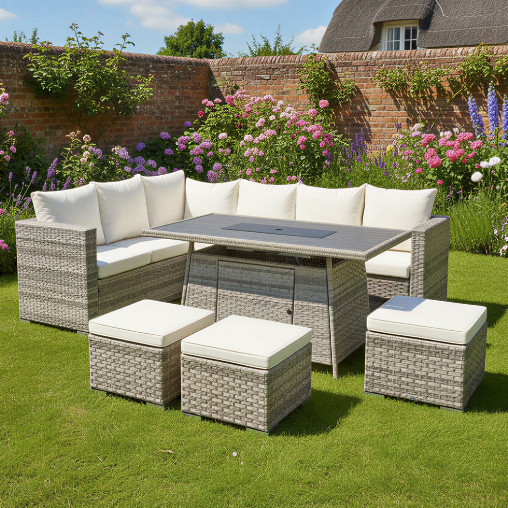Oseasons Acorn 9 Seater Dove Grey Rattan Corner Firepit Garden Set Image 8