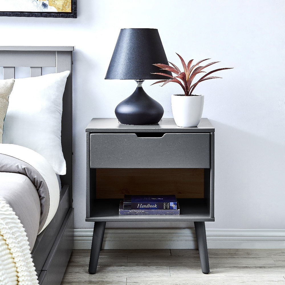 Furniturebox Isla Single Drawer Grey Bedside Table Image 2