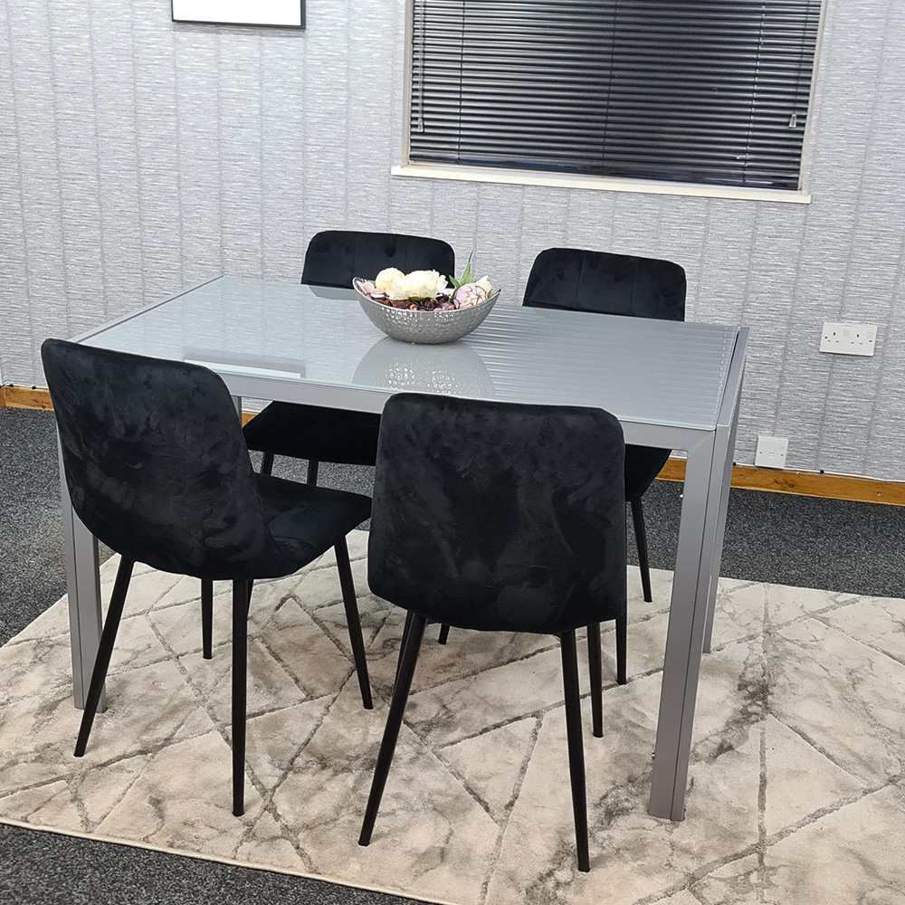 Kosy Koala 4 Seater Glass and Velvet Dining Set Grey and Black Image 1