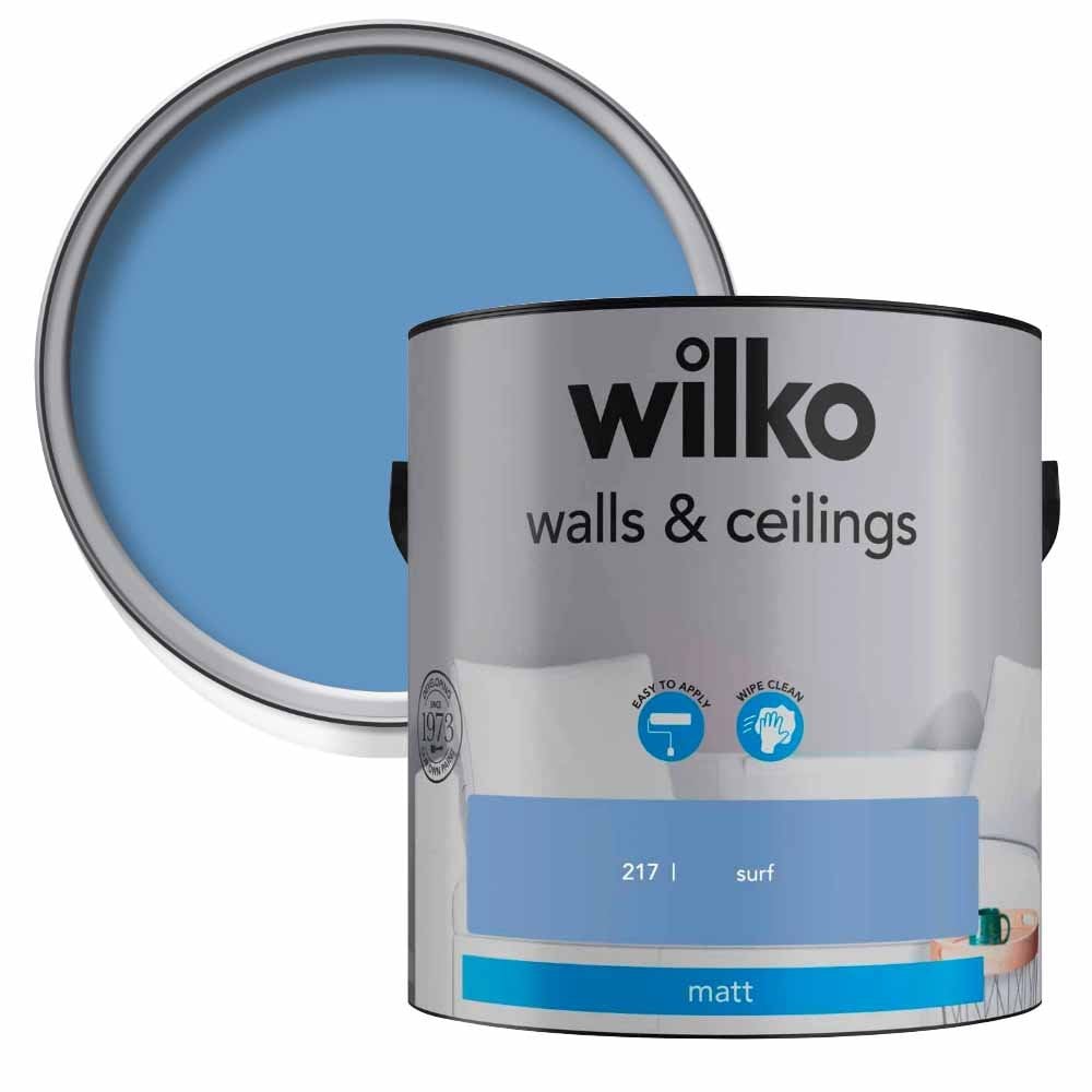 Wilko Walls & Ceilings Surf Matt Emulsion Paint 2.5L Image 1