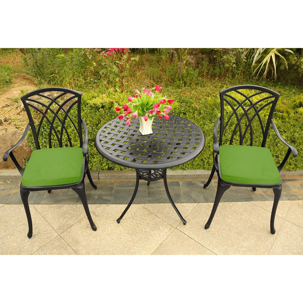 Centurion Oshowa 2 Seater Black and Green Cast Aluminium Garden Bistro Set with Cushions Image 7