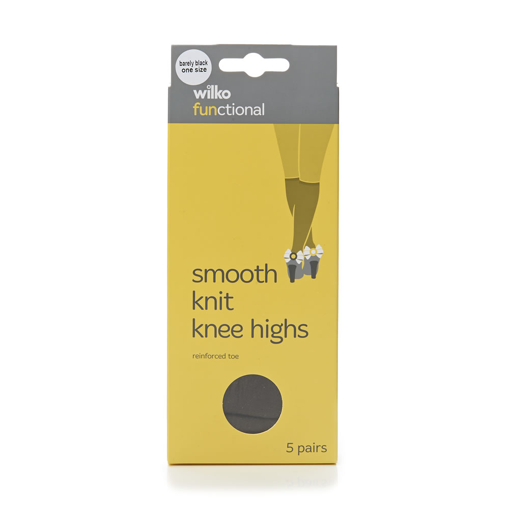 Wilko Smooth Knit Barely Black Knee Highs One Size  5 pack Nylon