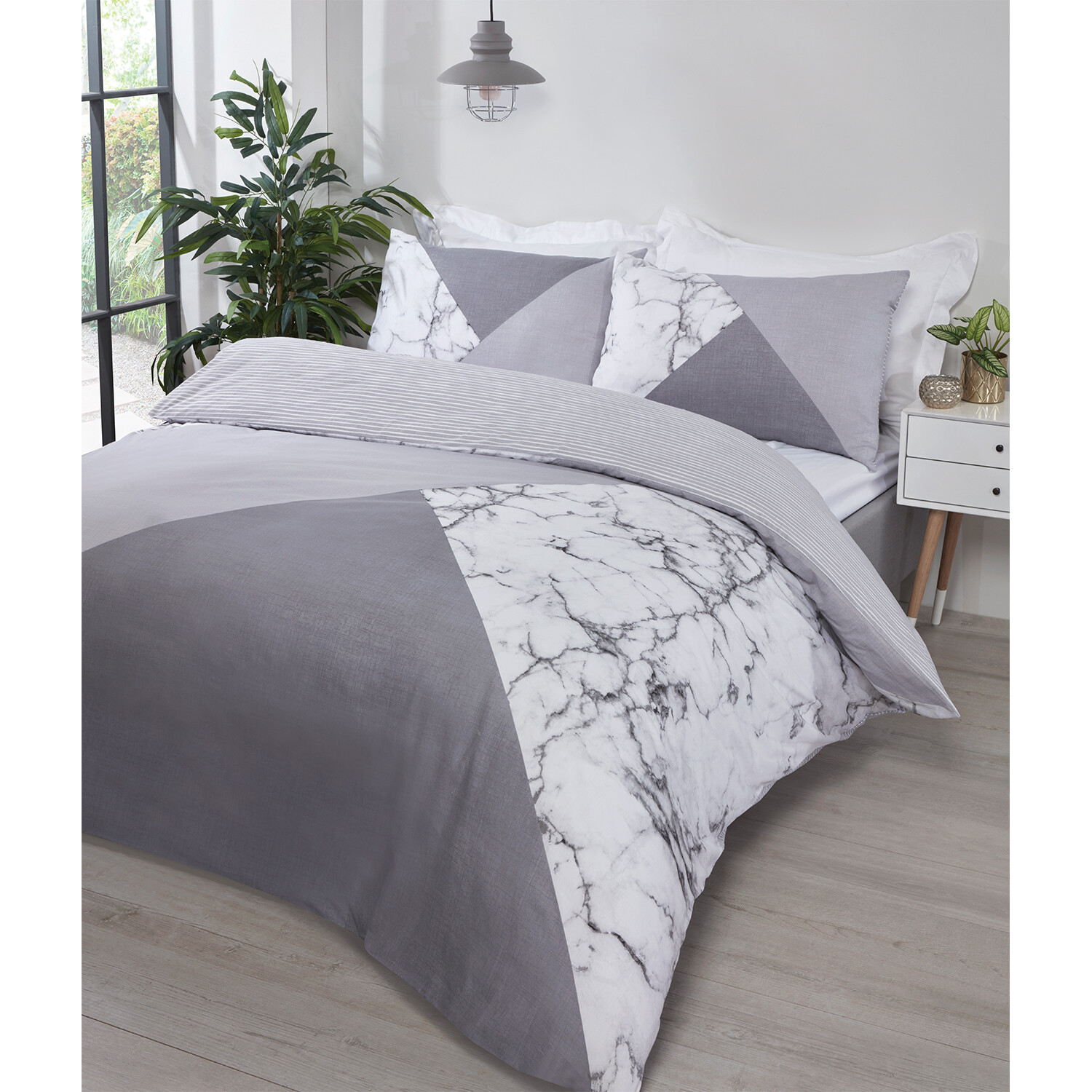 My Home King Size Grey Marble Geo Duvet Cover Image 2