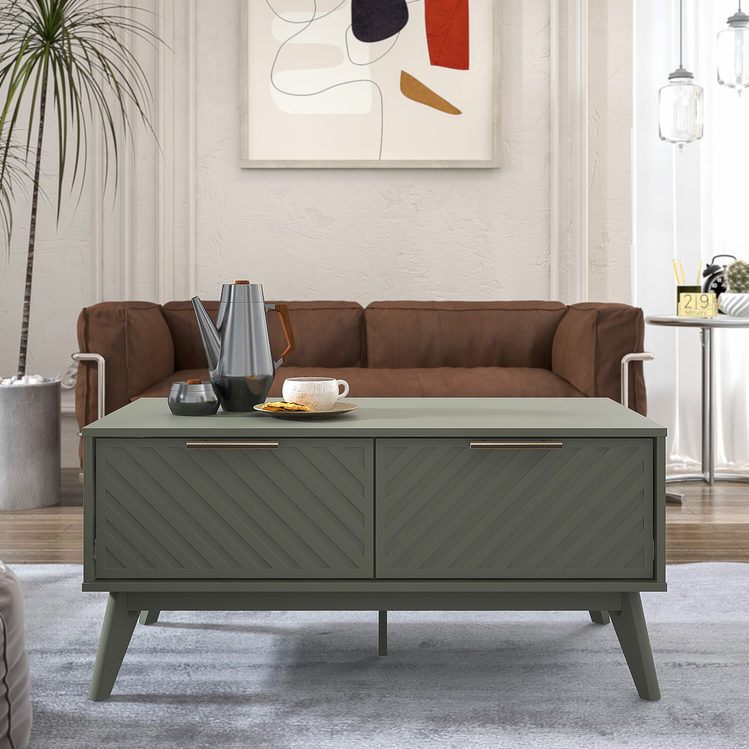Cora 2 Drawer Green Coffee Table Image 4