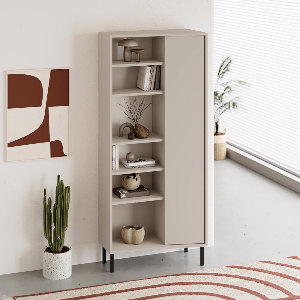 FWStyle Single Door 6 Shelf Sandstone Curved Modern Bookcase Image 6